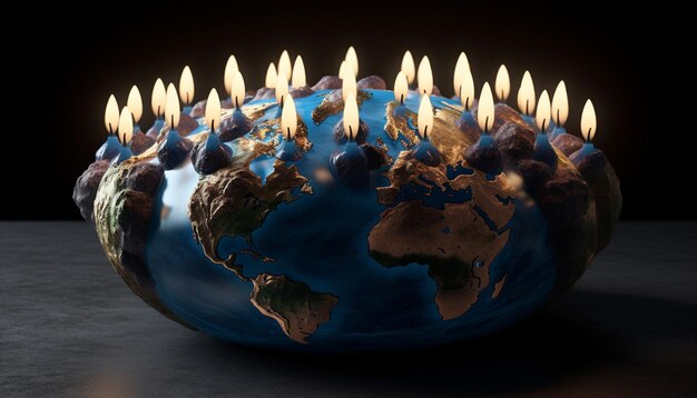 a 3D arrangement of candles forming the shape of Earth