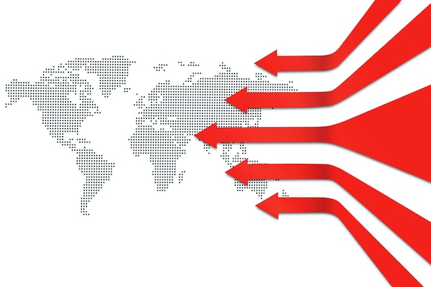 Photo 3d arrows on investment growth chart with world map