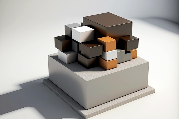 3d art podiumkeytodesc in form of abstract gray brown block on platform