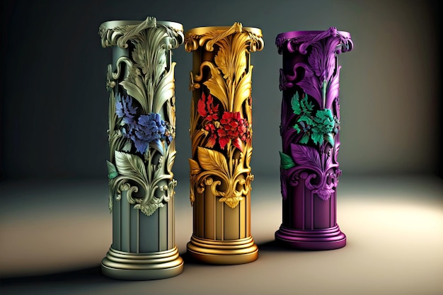 3d art podiumkeytodesc in form of beaful decorated columns on pedestal