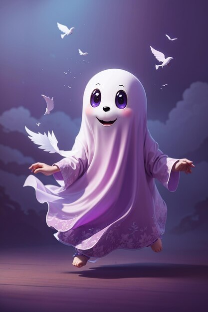 Foto arte 3d del fantasma carino viola per halloween