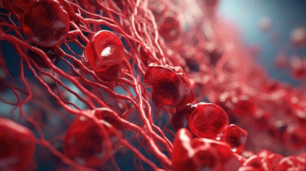 3d artistic illustration of blood cells and veins in human body