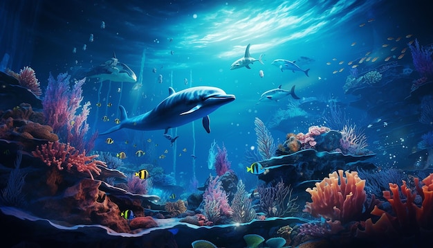 Foto rendering artistico 3d delle profondità oceaniche