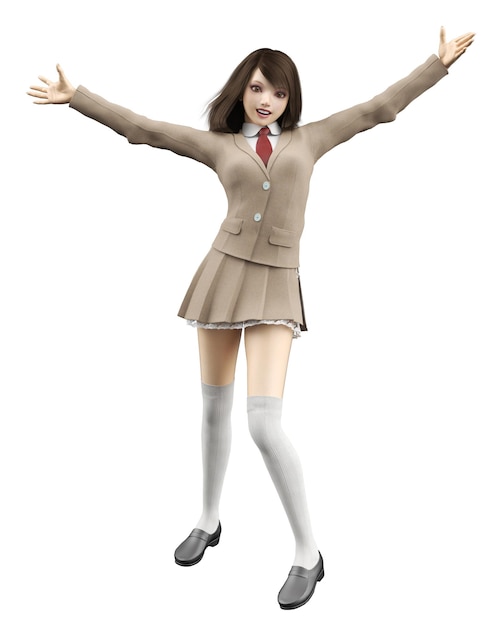 3D Asian school girl