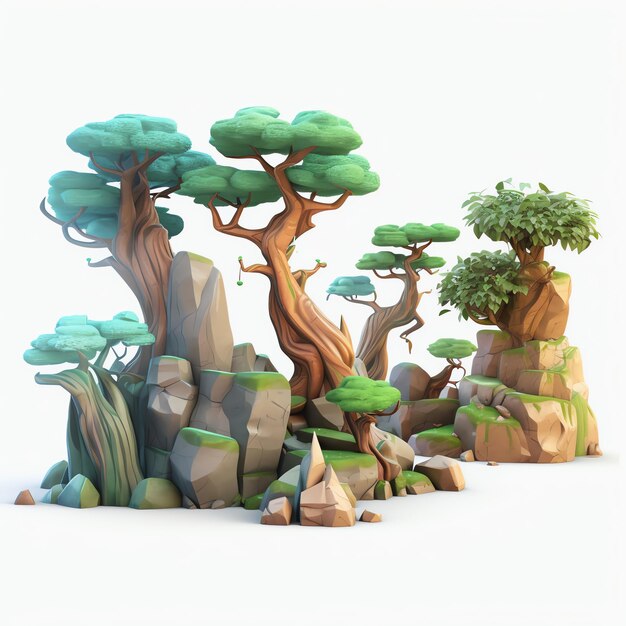 Foto albero di risorse 3d per lo stile di gioco asset stone catoon