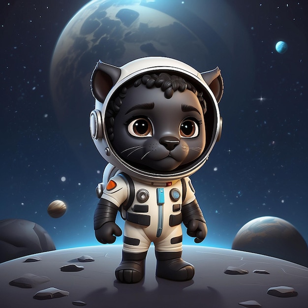 Photo 3d astronaut black panther character