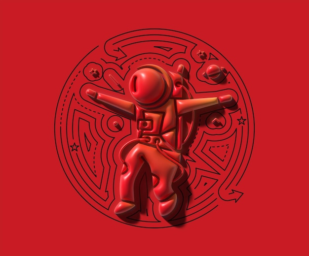 3D Astronaut - Flat circle Line Art Design Illustration.