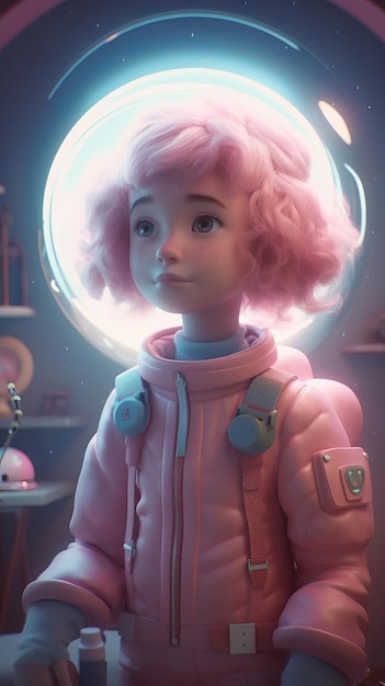3D девушка-астронавт Генеративный AI