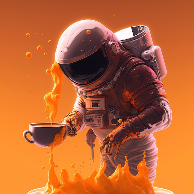 3d astronaut holding a cup