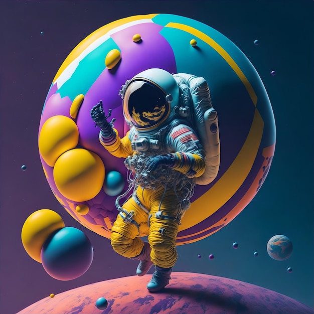 3d Astronaut with planet shape