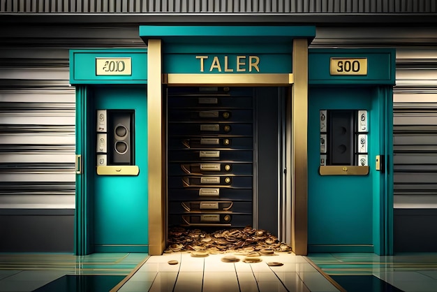 3D automatic teller machine Money comes outand money falls to the floor