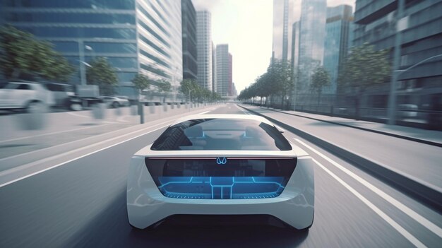 Foto 3d autonome self-driving car driving on city highwaysoftware sensor checkinggenerative ai