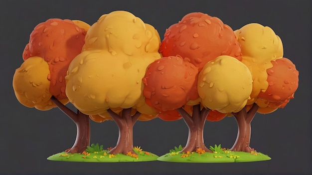 Photo 3d autumn trees cartoon style