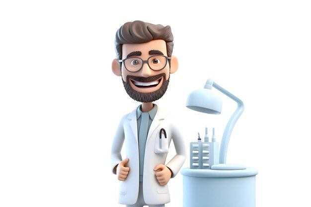 Photo 3d avatar of a dentist in a medical uniform isolated on a white background portrait of a dentist