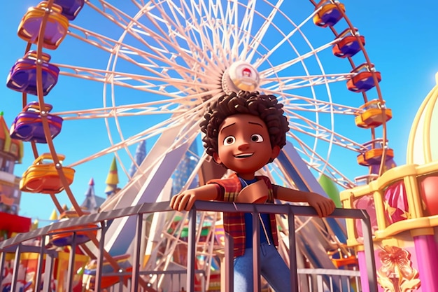 Photo 3d avatar riding a ferris at carnivel wheel ai generated