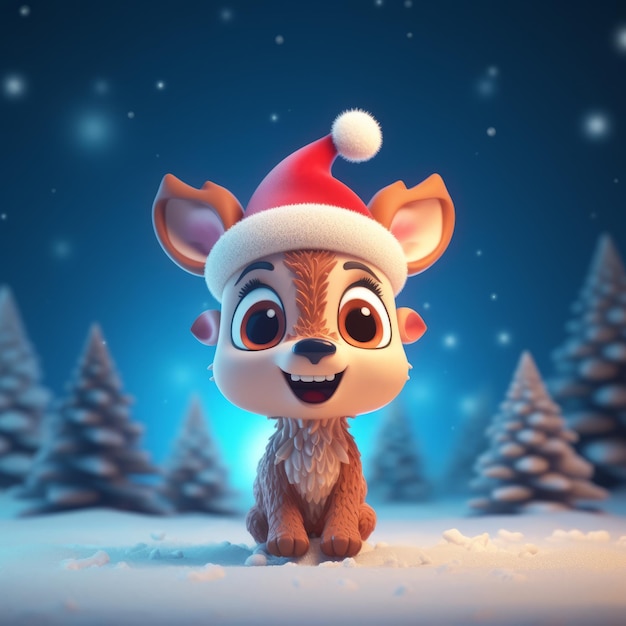 3D_baby_cartoon_deer_staning_wearing_a_red_santa