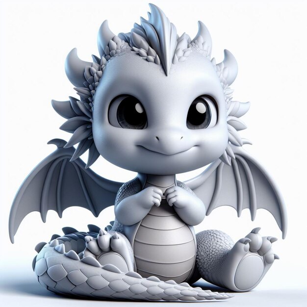 3D Baby Chibi Dragon Cute And Adorable He Is Sitting And His Face Is Smiling