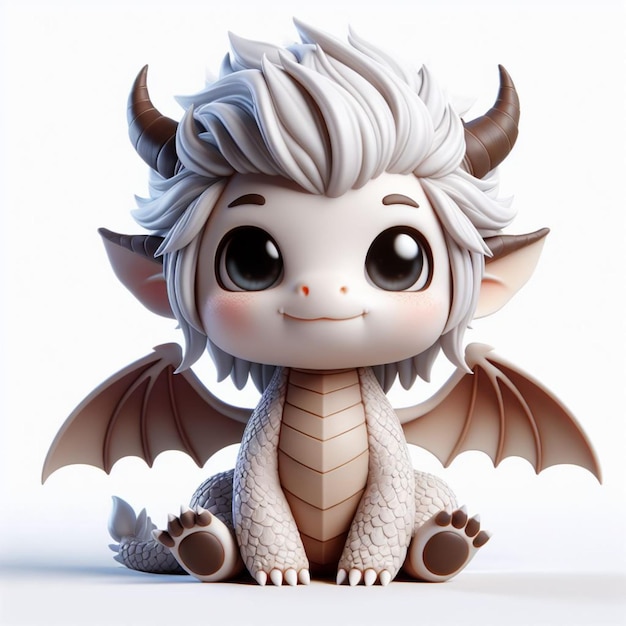 3D Baby Chibi Dragon Cute And Adorable He Is Sitting And His Face Is Smiling