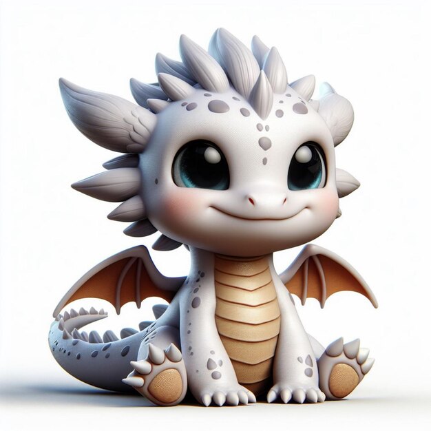 3D Baby Chibi Dragon Leuk en schattig Hij zit en zijn gezicht glimlacht