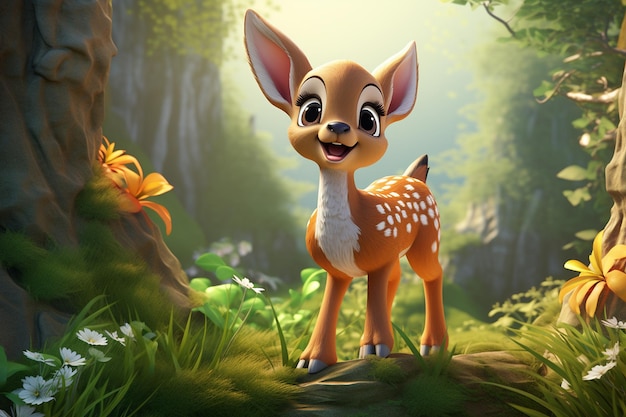 3d baby deer character in nature