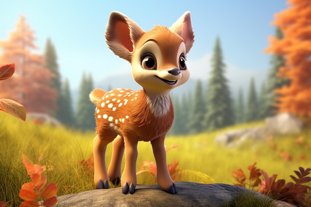 3D Baby Deer Character in Nature