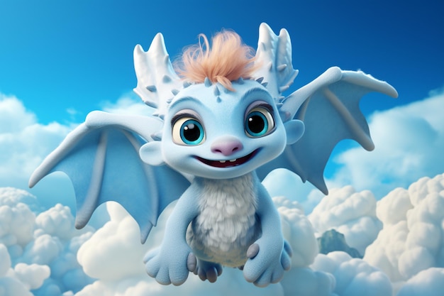 3D Baby Dragon in the Clouds