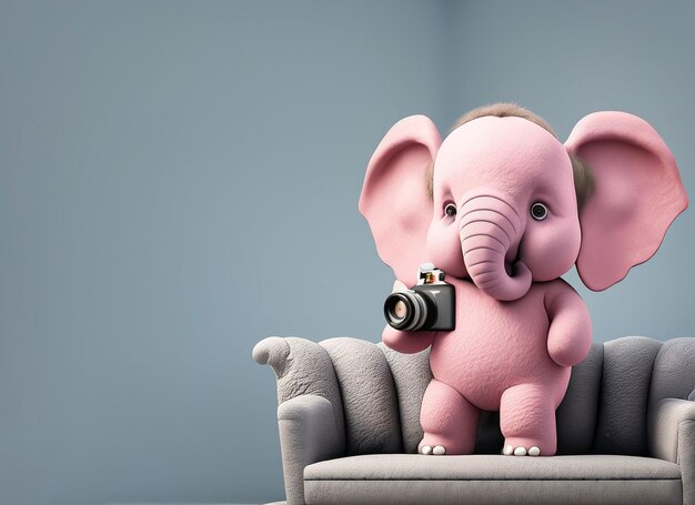 Foto macchina fotografica della tenuta dell'elefante del bambino 3d come fotografo