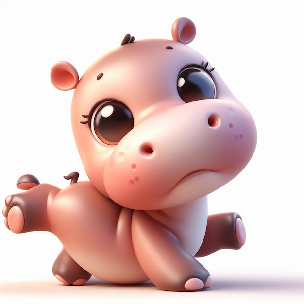 3D baby hippo funny cartoon on white background AI generated