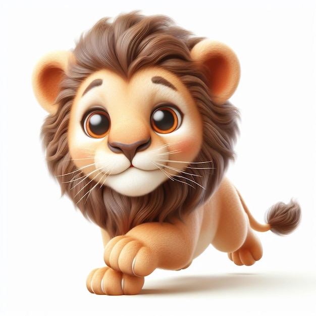 3D baby lion funny cartoon on white background AI generated