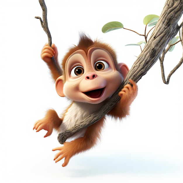 3D Baby Monkey on a White Background