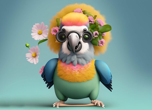 3d baby parrot holding camera as a photographer