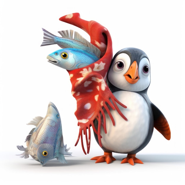 3d baby penguin joyful fish face