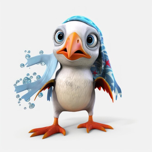 3d baby pinguïn schattige vis omgeving