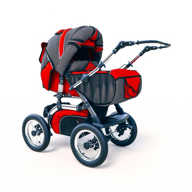 3d Baby Stroller On White Background