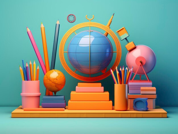 3d back to school composition with different elements