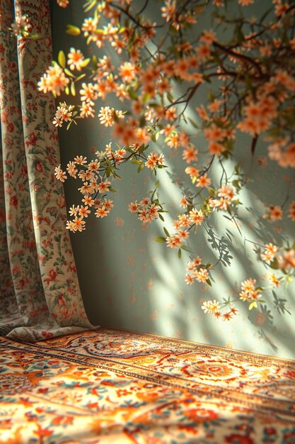 a 3D background featuring a subtle Persian rug pattern reflecting Nowruzs rich cultural heritage