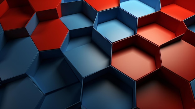 3d background of hexagons with blue and pink geometry