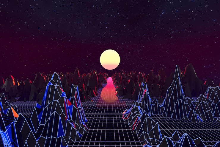 Photo 3d background illustration inspired by 8039s scene synthwave and retrowave