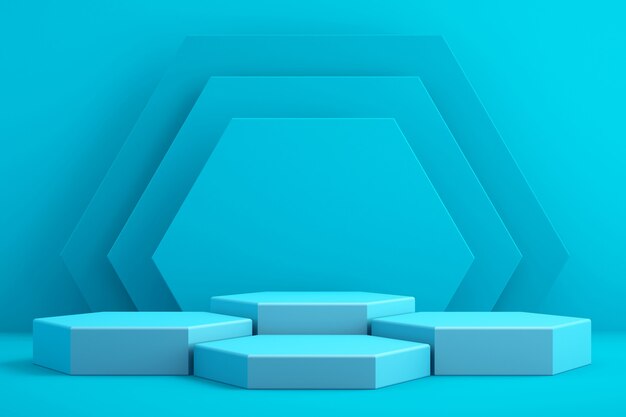 3d background for mock up podium for product presentation, blue background, 3d rendering