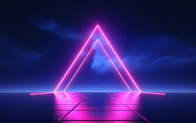 3D background neon light frame geometric illustration