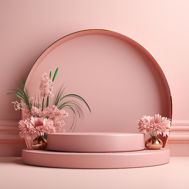 3D фоновый розовый подиум дисплей Косметический или красочный продукт шаг продвижения цветочный пастель педеста