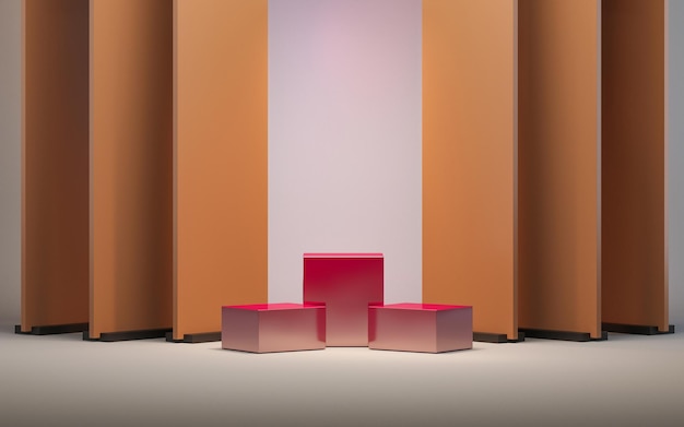 Foto visualizzazione del podio di sfondo 3d sfondo banner beige marrone naturale con luci e ombre