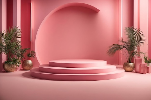 3d background products display podium scene with geometric platform background 3d rendering with podium stage showcase on pedestal display pink studio