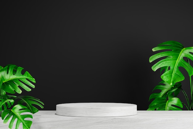 3D背景製品幾何学的なプラットフォームで台座のシーンを表示表彰台で暗い背景ステージに化粧品を表示するスタンド3Dレンダリング3Dイラスト