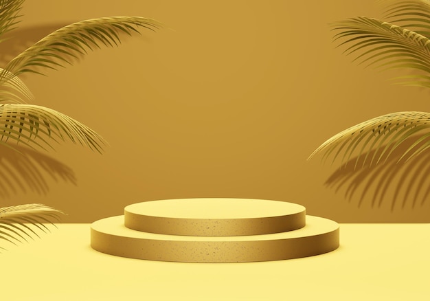 3d background render of gold double podium stand for product mockup