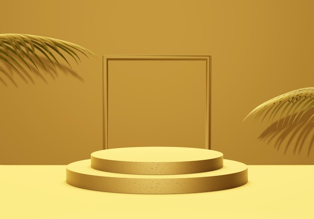 제품 모형을 위한 사각형이 있는 금 이중 연단 스탠드의 3d 배경 렌더링