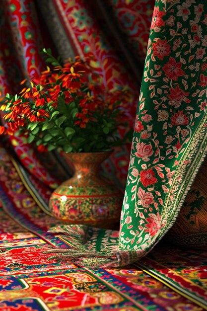 Photo a 3d background showcasing traditional nowruz clothing and fabric patterns