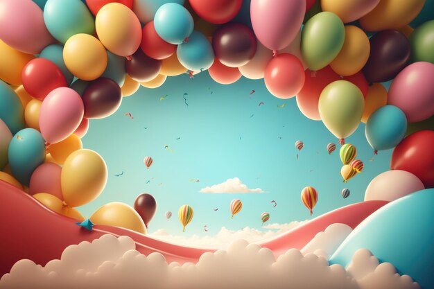 3D background with balloons and copy space