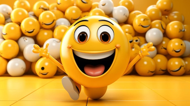 3d ball emoji character in happy emotion action on orange