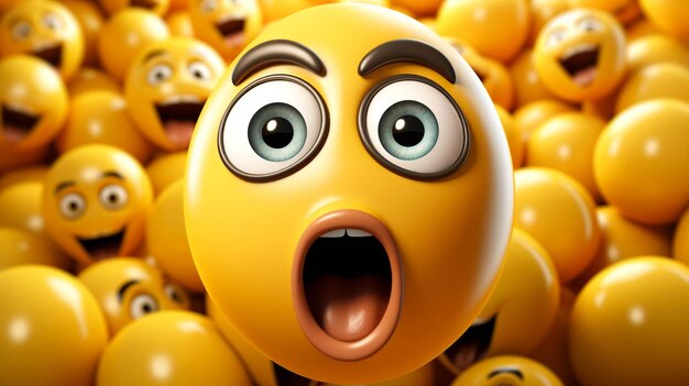 Photo 3d ball emoji character in surprised emotion action on orange